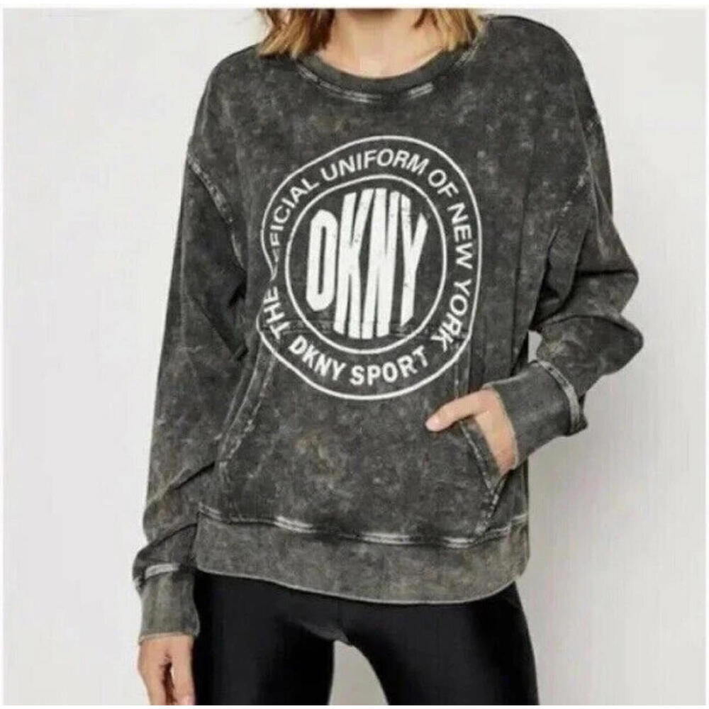 DKNY Women's Sport Acid-Washed Logo Jersey Sweatshirt, Size-XS